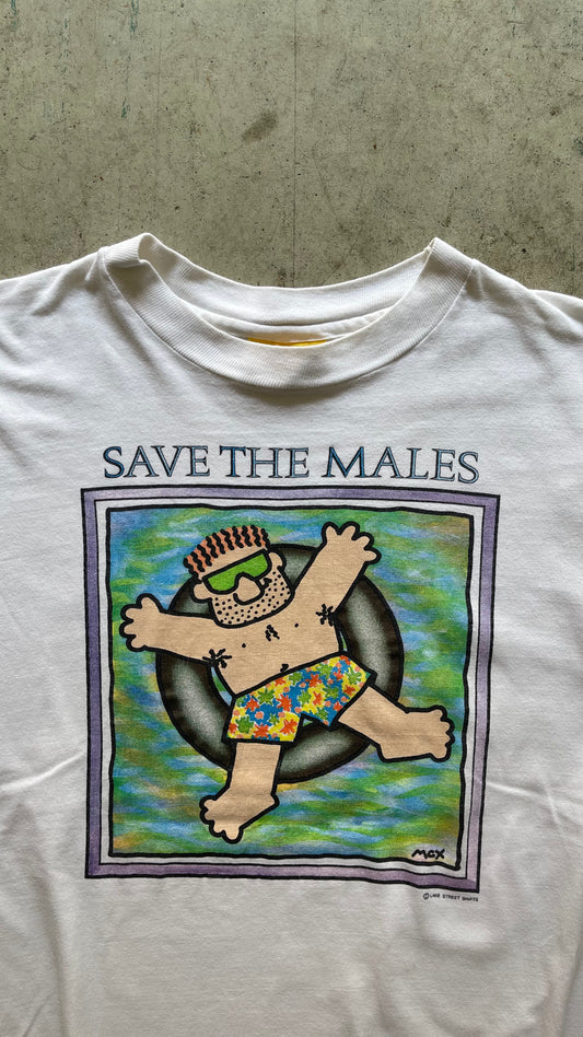 1990S "SAVE THE MALES" WHITE TEE - L
