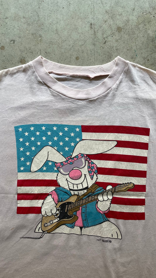 1990S "RABBIT GUITAR" BOXY PINK TEE - L