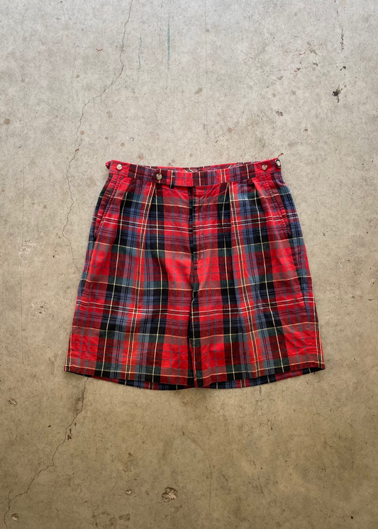 1990S "RALPH LAUREN" RED PLAID SHORTS - 34
