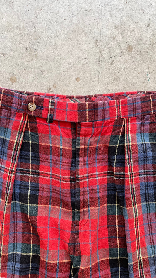 1990S "RALPH LAUREN" RED PLAID SHORTS - 34