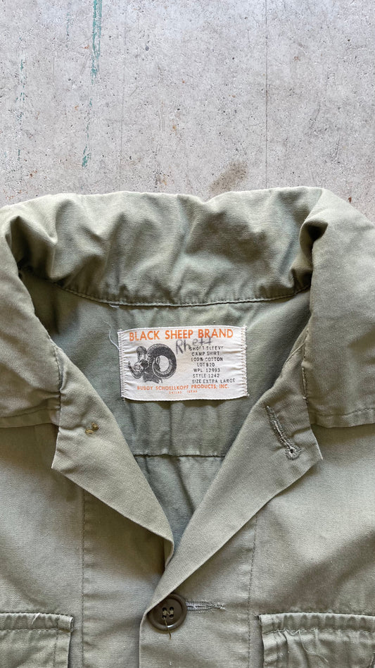 1990S "FISHERMAN" SHORT SLEEVES OLIVE BUTTON UP - L