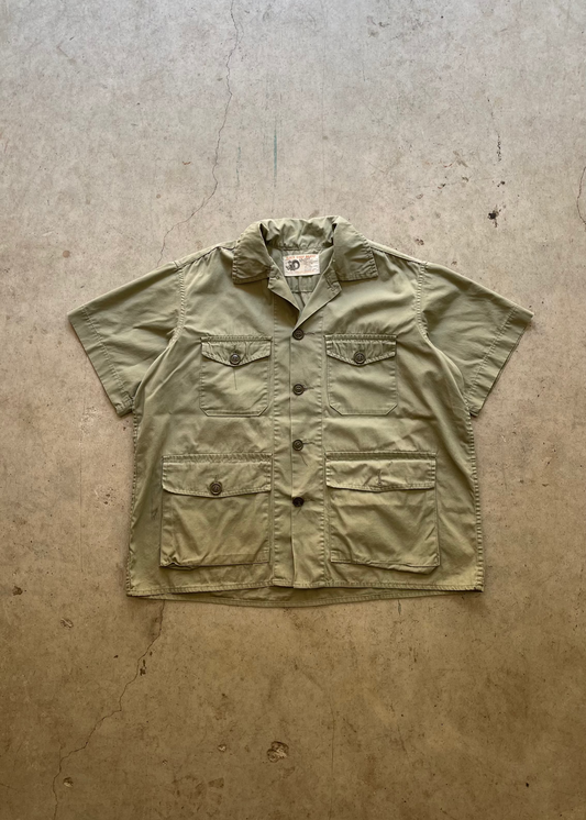 1990S "FISHERMAN" SHORT SLEEVES OLIVE BUTTON UP - L