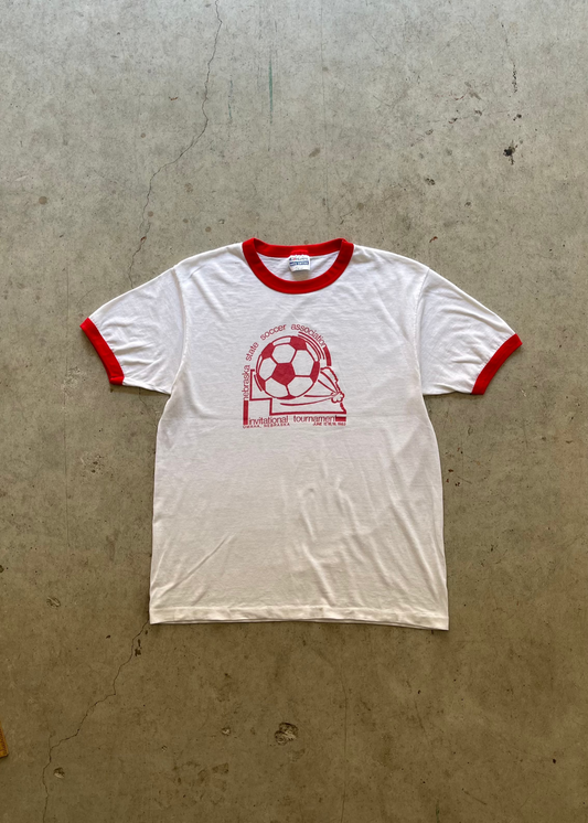 1990S " NEBRASKA SOCCER ASSOCIATION" RINGER TEE - L