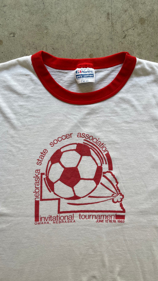 1990S " NEBRASKA SOCCER ASSOCIATION" RINGER TEE - L