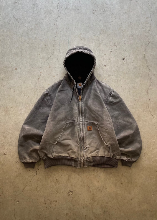 1990S FADED GREY CARRHARTT WORKWEAR JACKET - L