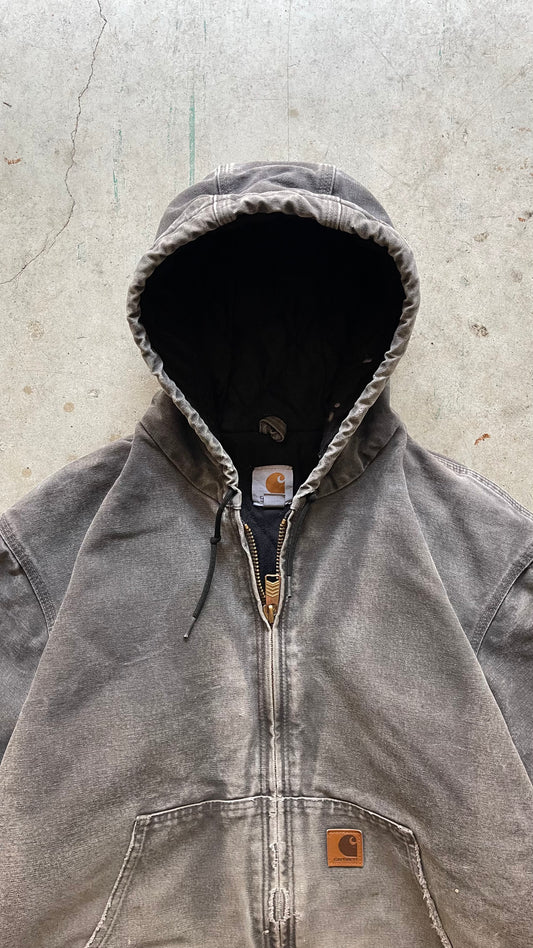 1990S FADED GREY CARRHARTT WORKWEAR JACKET - L