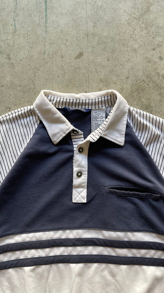 1990S STRIPLES SHORT SLEEVE BUTTOP UP SHIRT - L