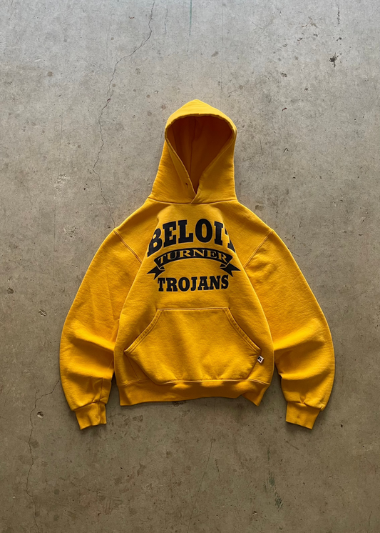1990S "BELOIT TROJANS" RUSSELL ATHLETIC YELLOW HOODIE - S