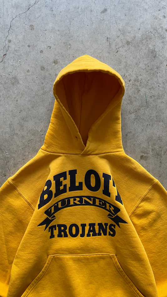 1990S "BELOIT TROJANS" RUSSELL ATHLETIC YELLOW HOODIE - S