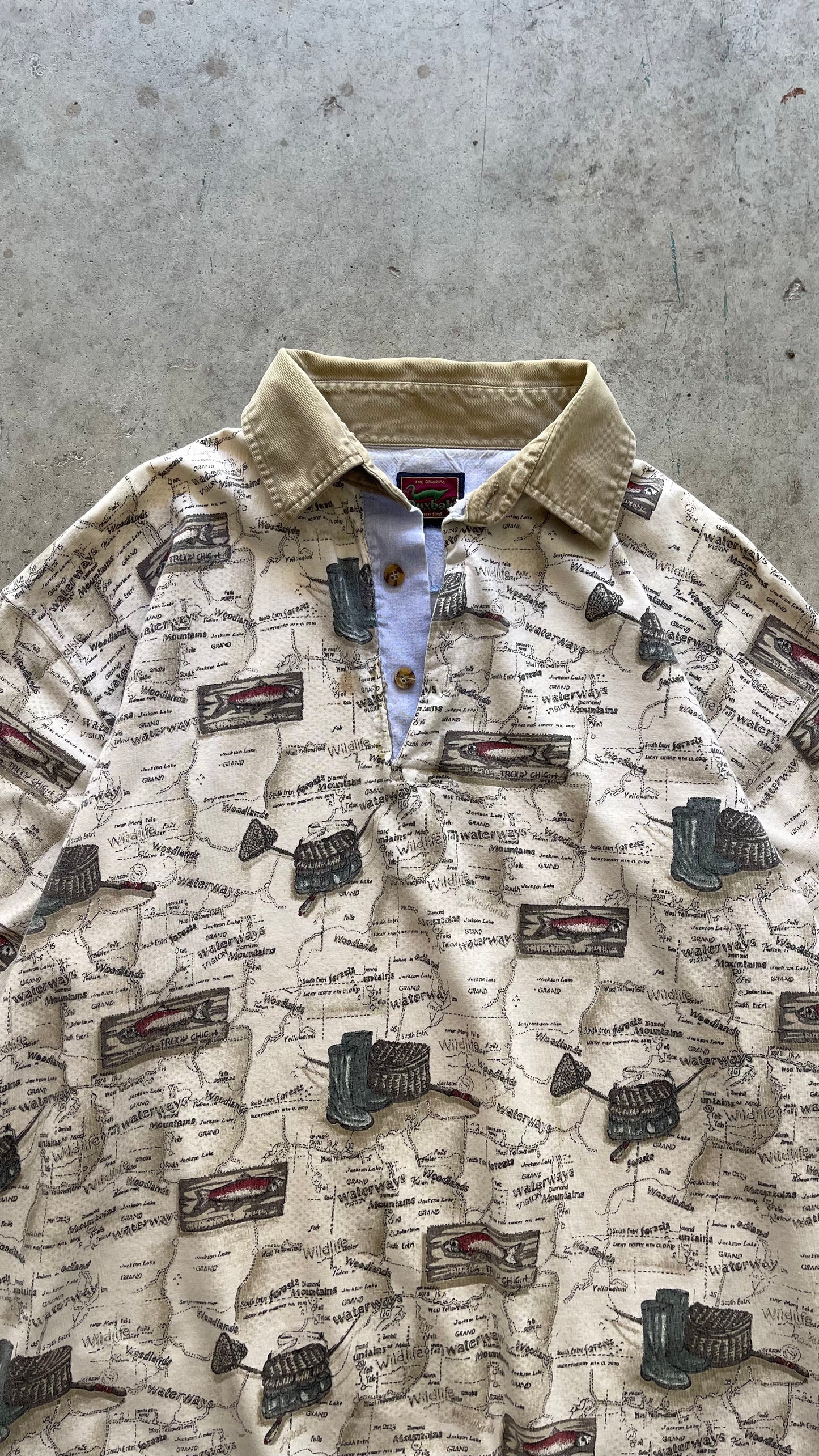 2000S "MAP" BUTTON UP LONG SLEEVE SWEATSHIRT - L