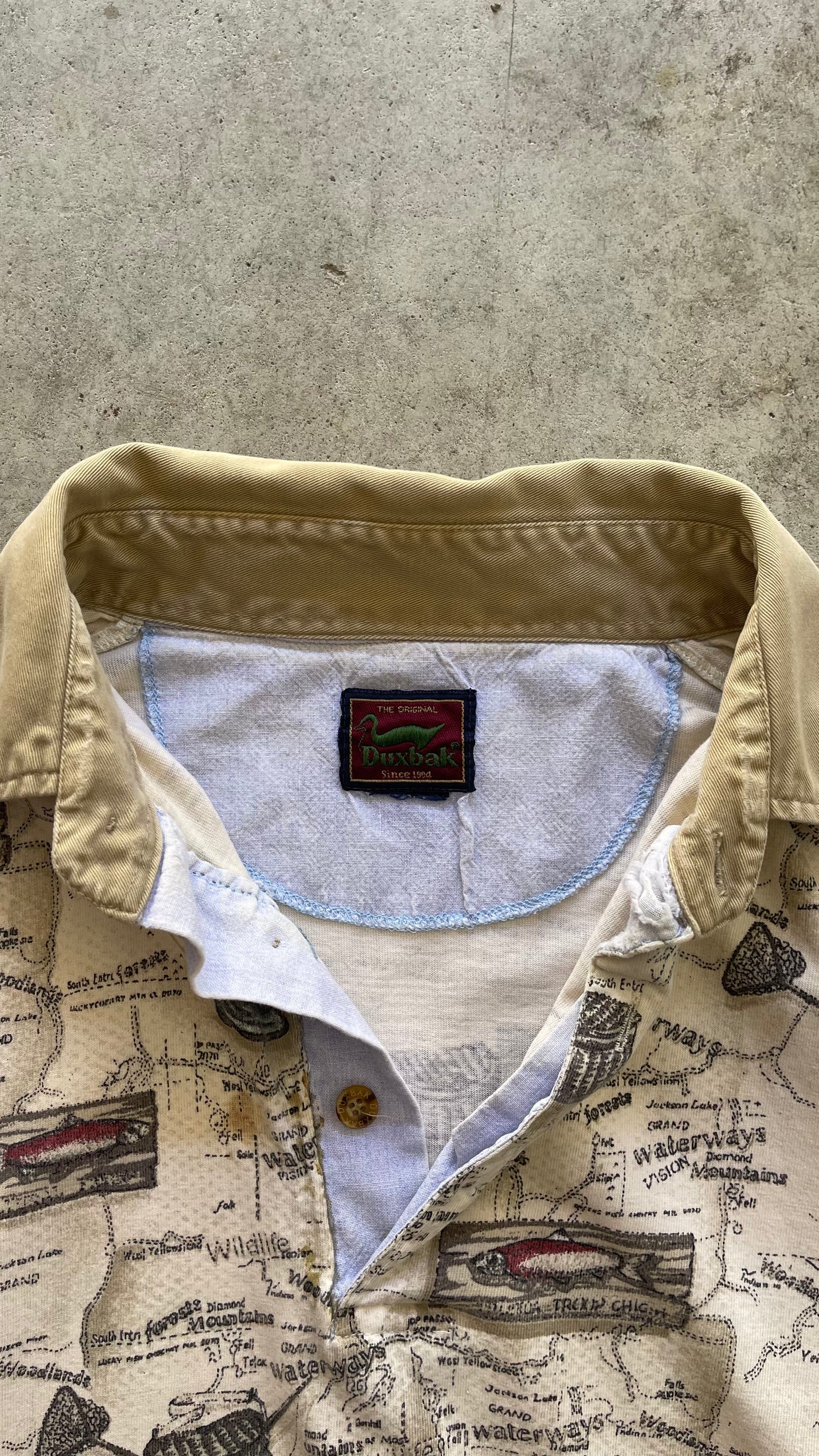 2000S "MAP" BUTTON UP LONG SLEEVE SWEATSHIRT - L