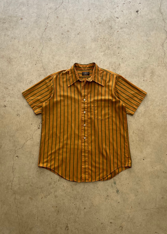 1970S ORANGE STRIPED SHORT SLEEVE BUTTON UP - L