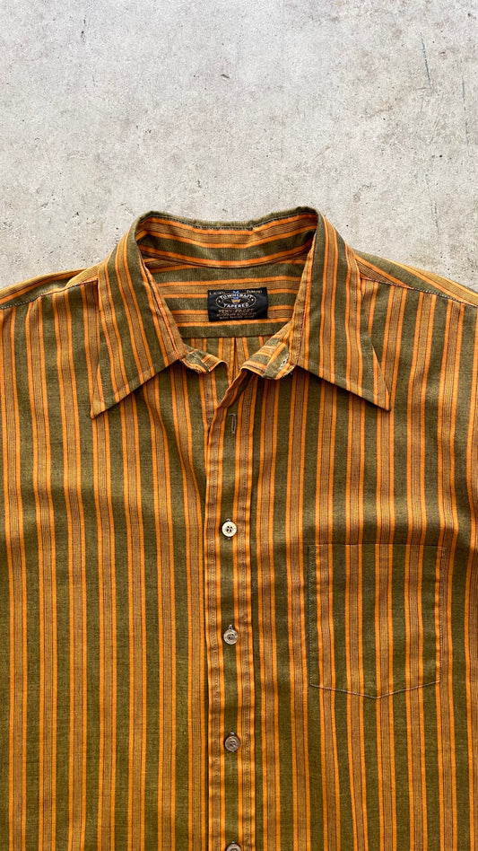 1970S ORANGE STRIPED SHORT SLEEVE BUTTON UP - L