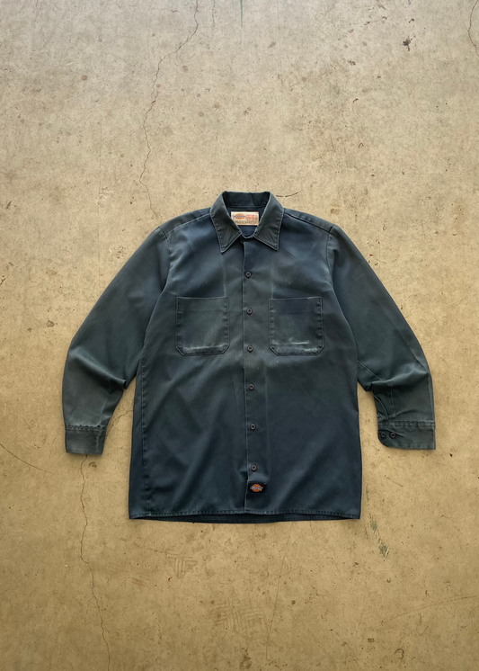 1990S FADED "DICKIES" WORKWEAR BUTTON UP - L