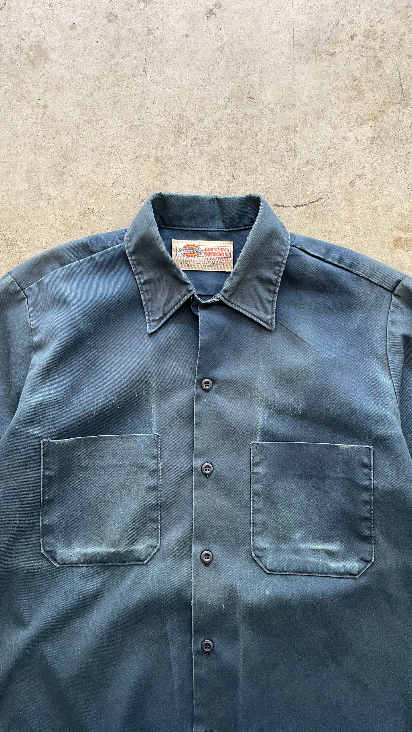 1990S FADED "DICKIES" WORKWEAR BUTTON UP - L