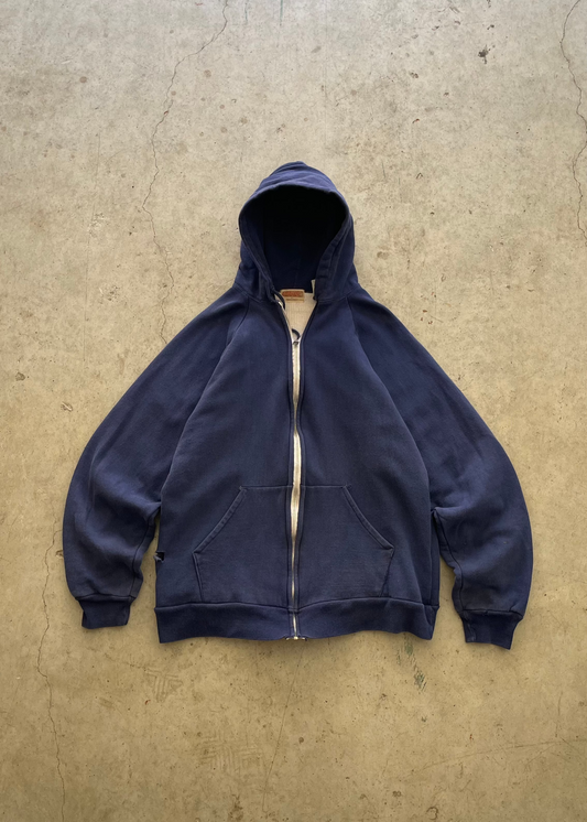 1990S FADED NAVY ZIP UP HOODIE - L