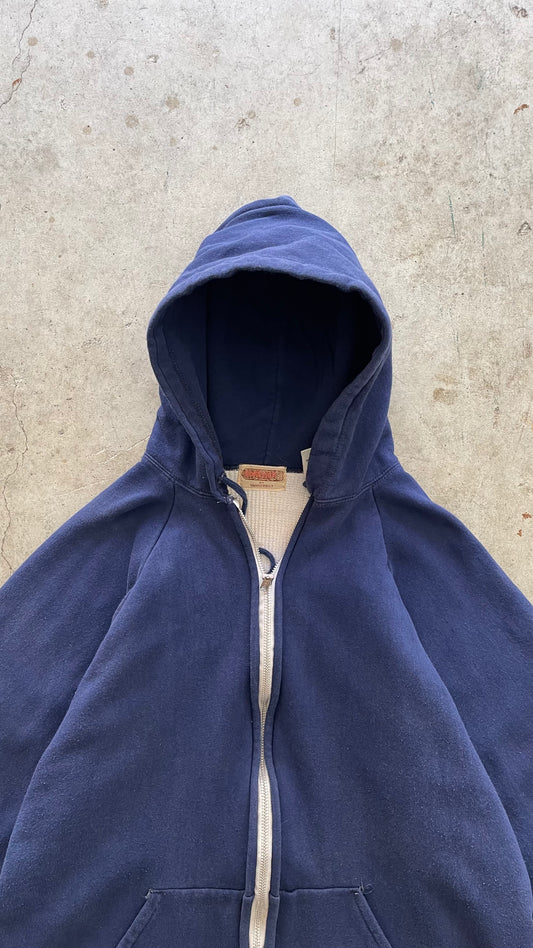 1990S FADED NAVY ZIP UP HOODIE - L