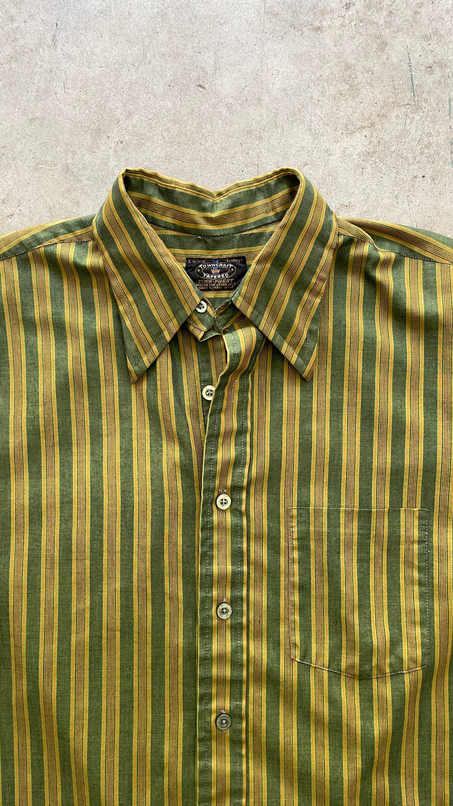 1970S GREEN STRIPED SHORT SLEEVE BUTTON UP - L
