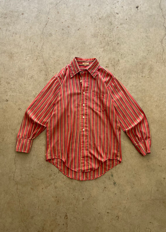 1990S RED STRIPES LONG SLEEVE BUTTON UP - L