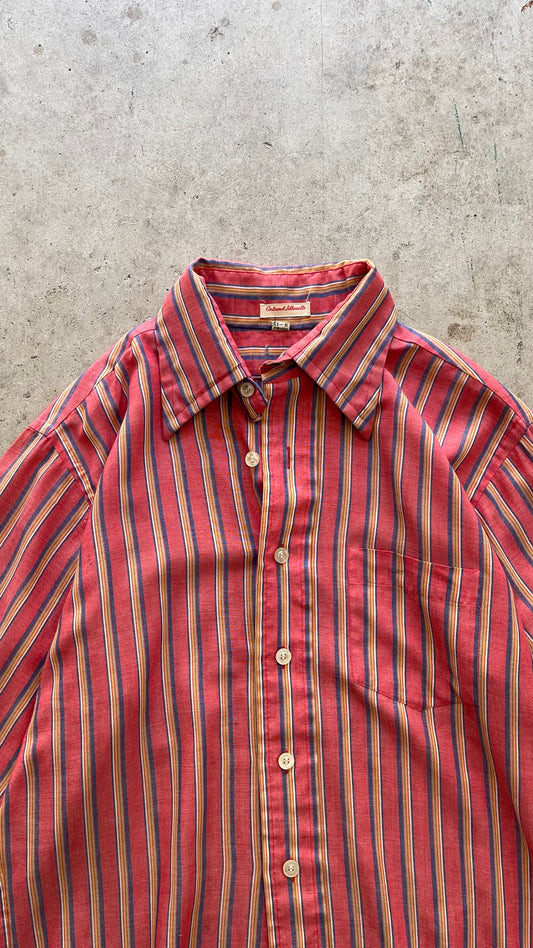 1990S RED STRIPES LONG SLEEVE BUTTON UP - L