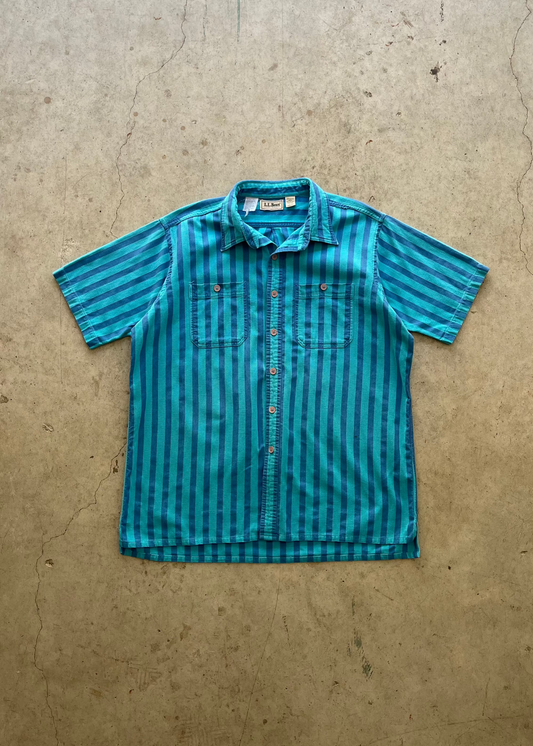 1990S "LL BEAN" STRIPED SHORT SLEEVE BUTTON UP - XL