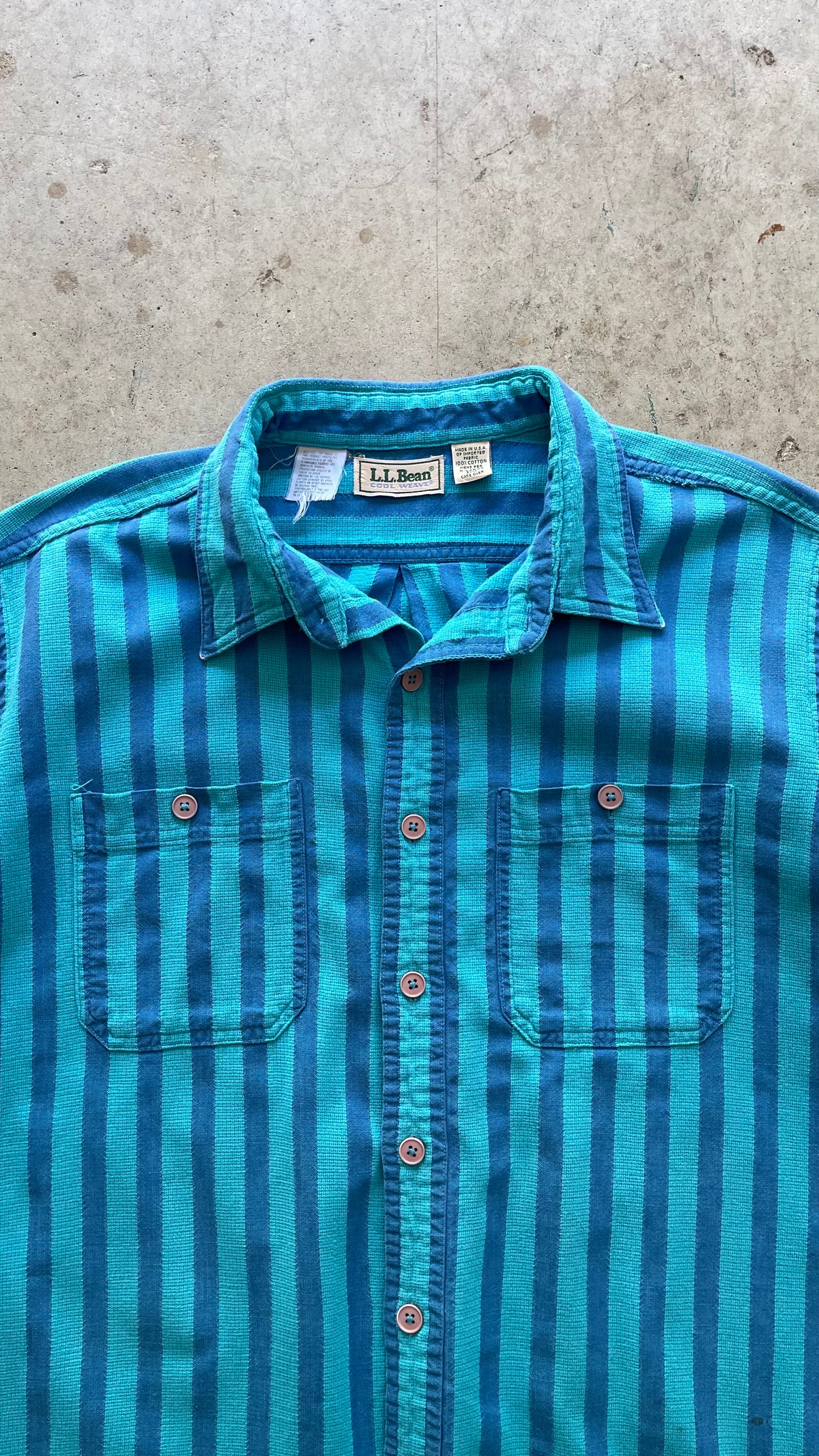 1990S "LL BEAN" STRIPED SHORT SLEEVE BUTTON UP - XL