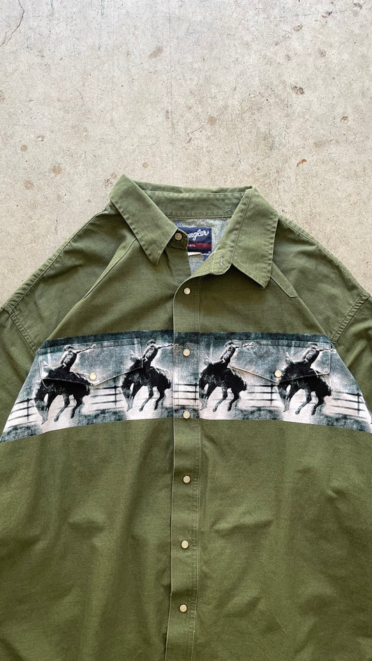 1990S "WESTERN COWBOY" WRANGLER PEARL SNAP SHIRT - L
