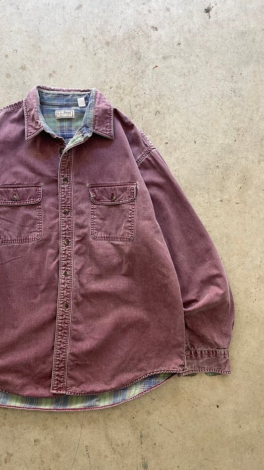 1990SS "LL BEAN" FADED MAROON BUTTON UP SHIRT - L
