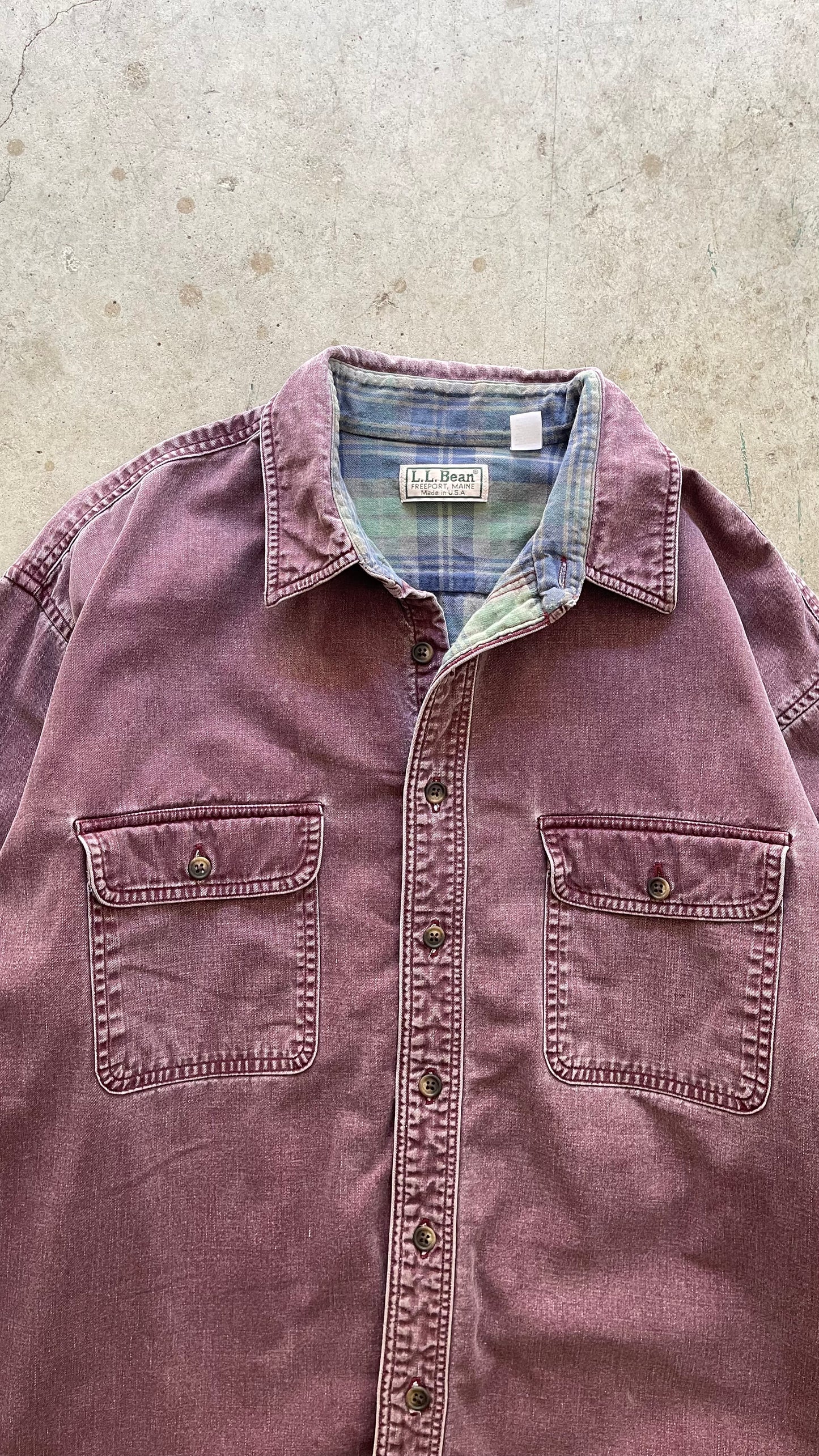 1990SS "LL BEAN" FADED MAROON BUTTON UP SHIRT - L