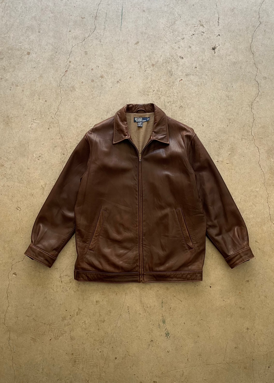 1990S RALPH LAUREN BROWN LEATHER JACKET - M