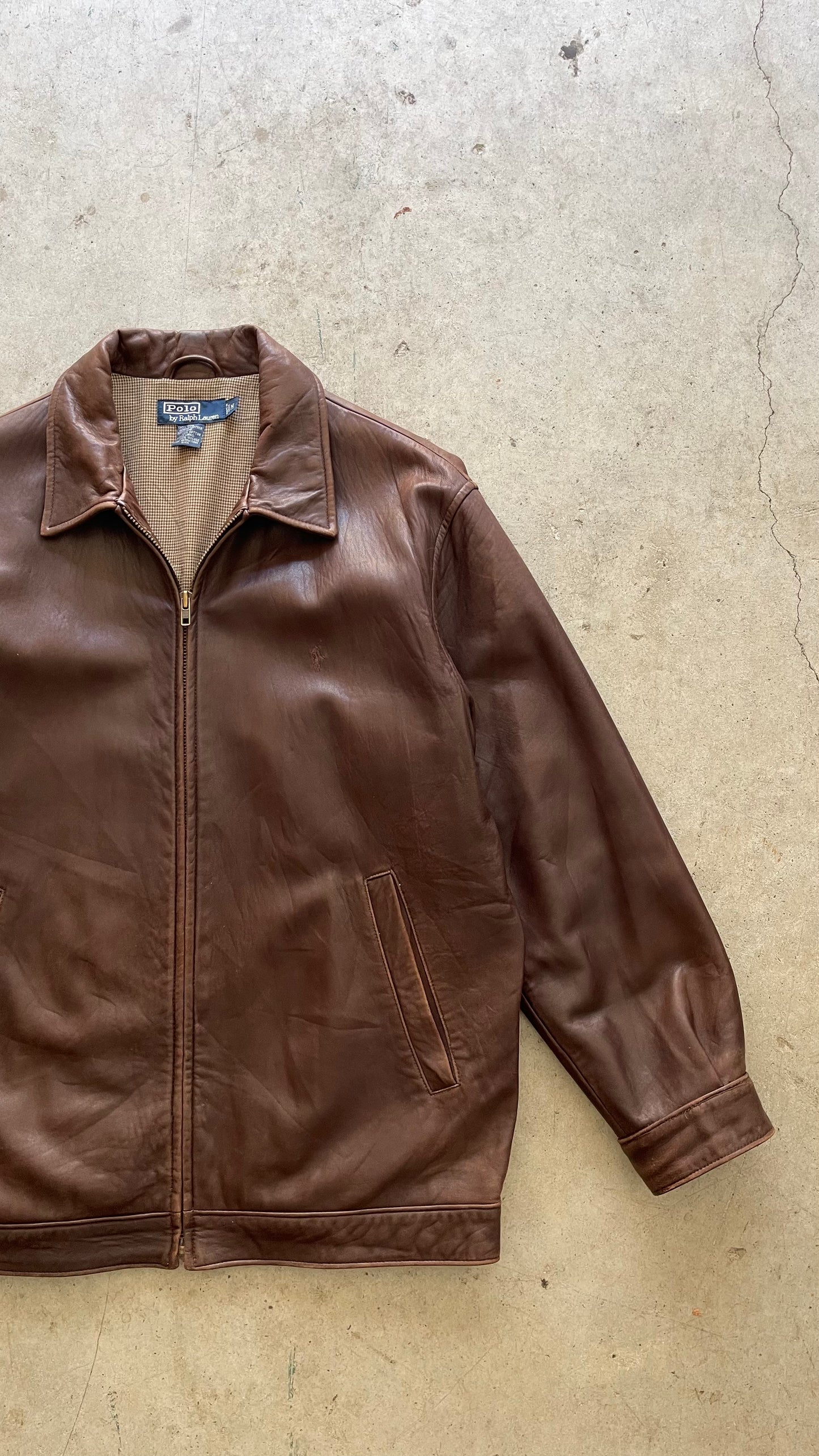 1990S RALPH LAUREN BROWN LEATHER JACKET - M