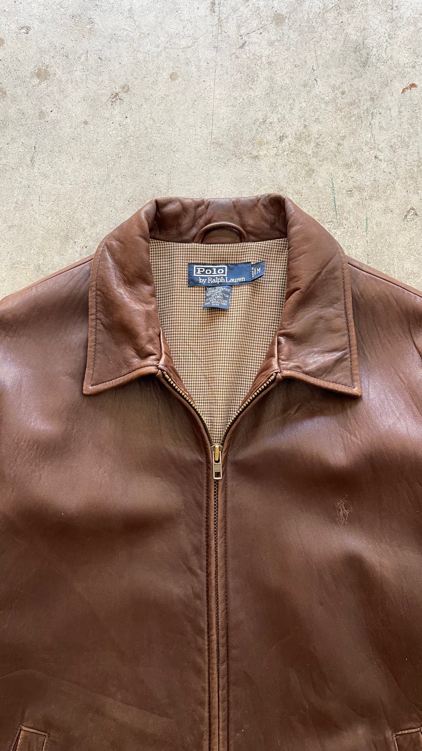 1990S RALPH LAUREN BROWN LEATHER JACKET - M