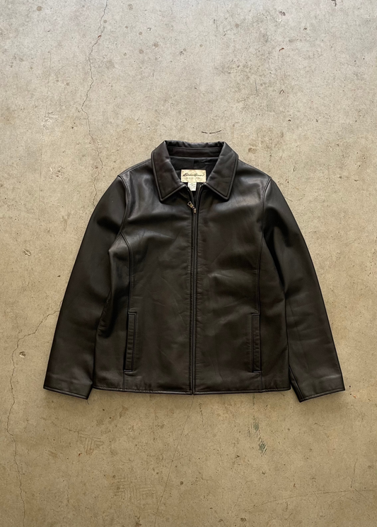 1990S EDDIE BAUER BLACK LEATHER JACKET - M