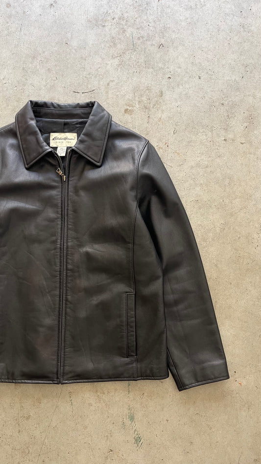 1990S EDDIE BAUER BLACK LEATHER JACKET - M