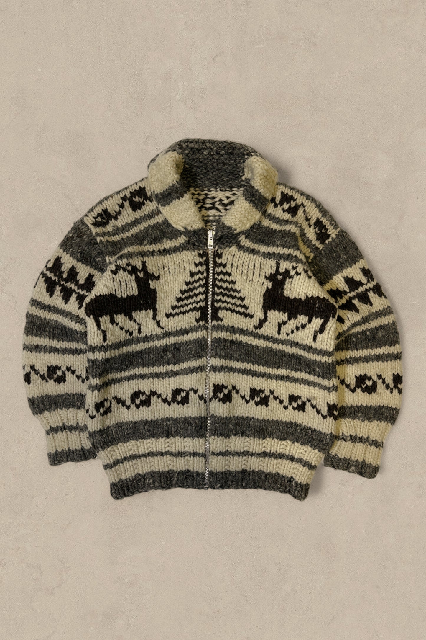 1990S - CREAM SHAWL WOOL COWICHAN - L