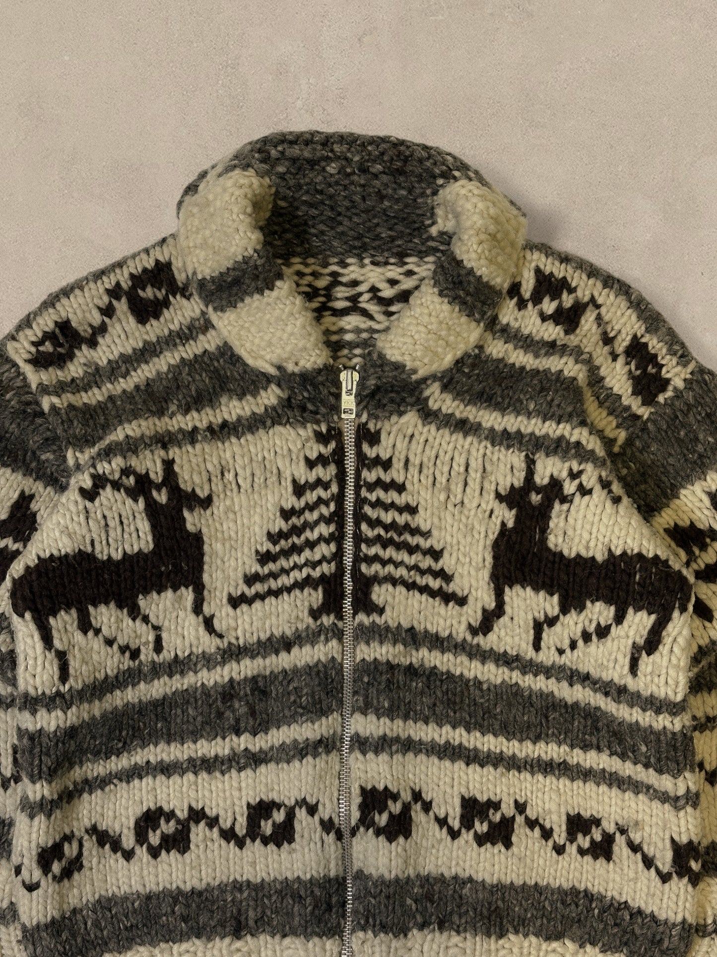 1990S - CREAM SHAWL WOOL COWICHAN - L