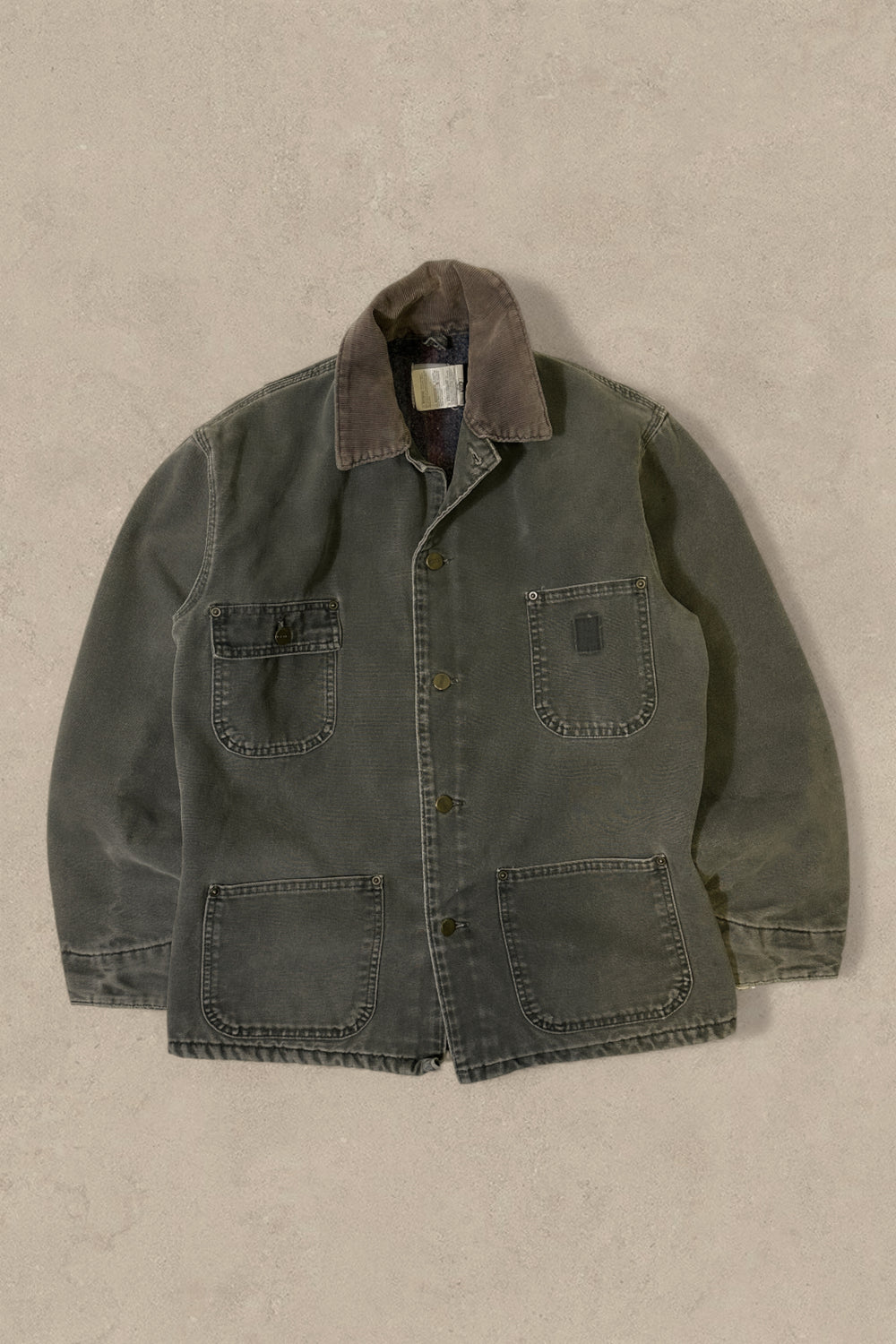 1990S - GREEN FADED CARHARTT CHORE JACKET - S