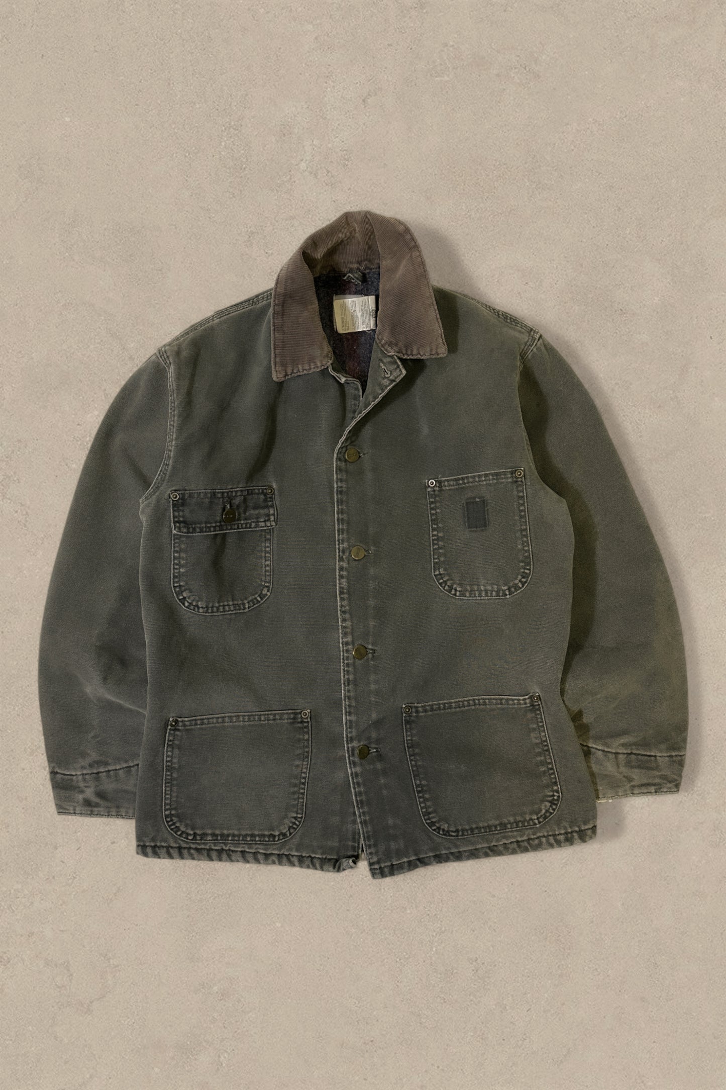 1990S - GREEN FADED CARHARTT CHORE JACKET - S