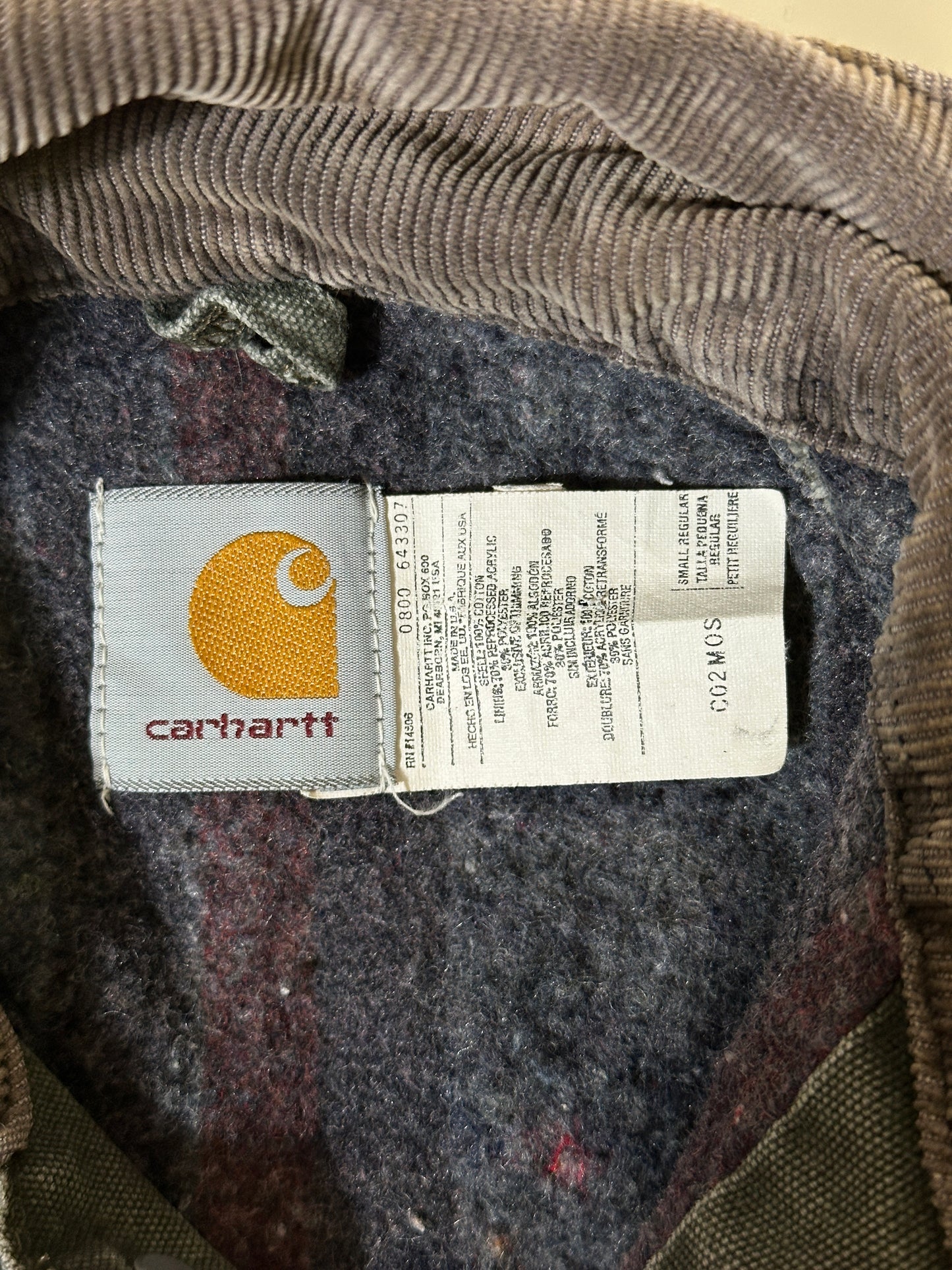 1990S - GREEN FADED CARHARTT CHORE JACKET - S