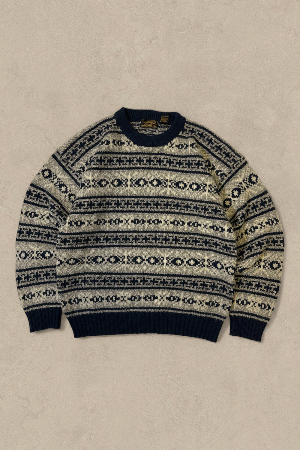 1990S - WHITE/NAVY EDDIE BAUER WOOL SWEATER - XLT