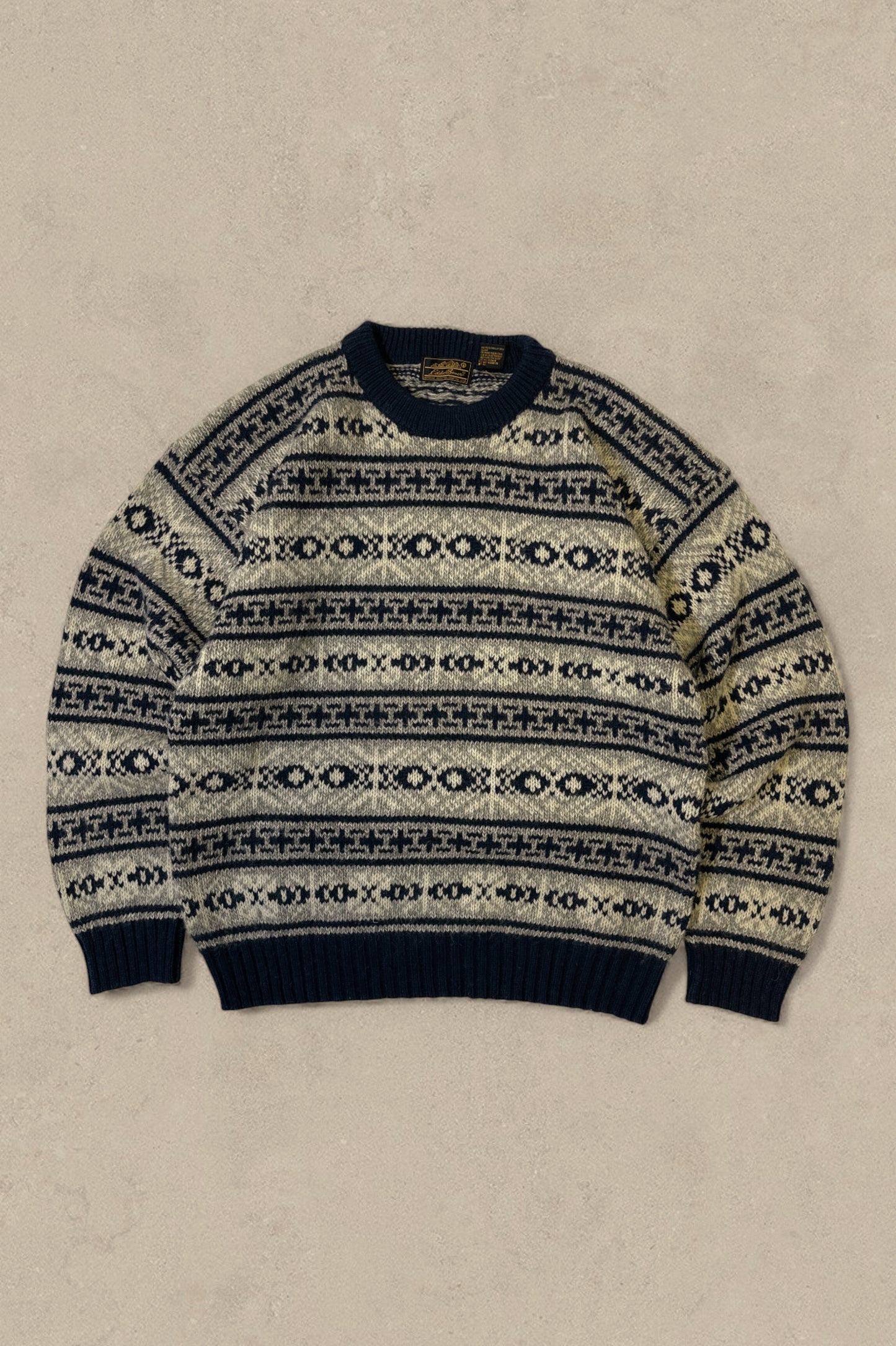 1990S - WHITE/NAVY EDDIE BAUER WOOL SWEATER - XLT
