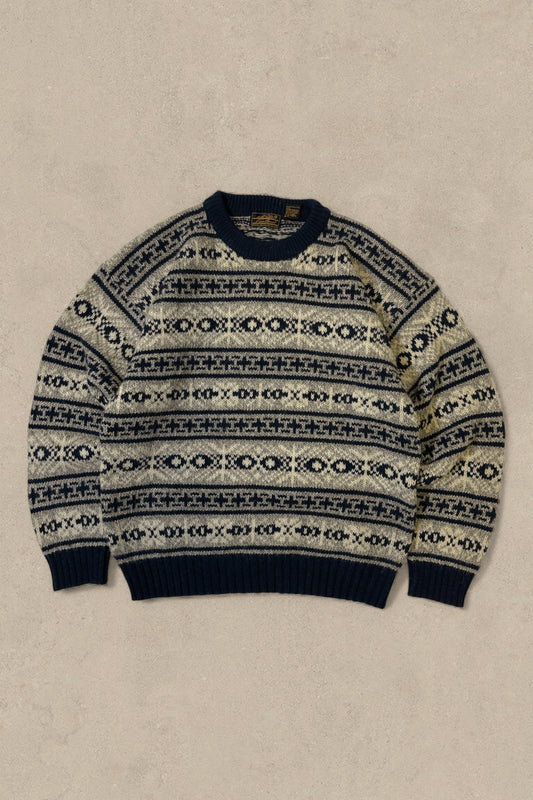 1990S - WHITE/NAVY EDDIE BAUER WOOL SWEATER - XLT