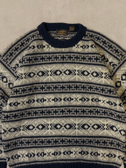 1990S - WHITE/NAVY EDDIE BAUER WOOL SWEATER - XLT