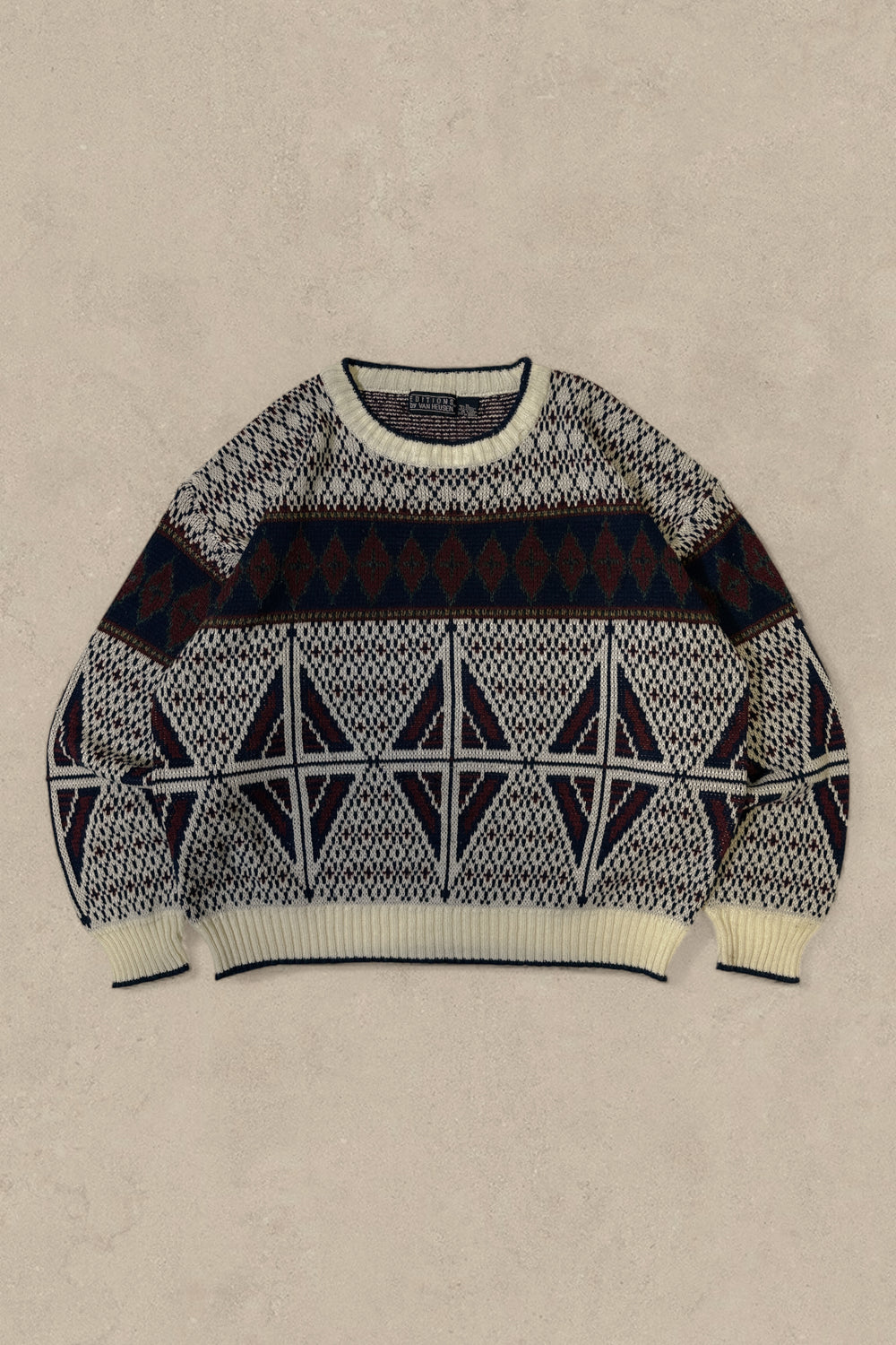 1990S - WHITE/NAVY SWEATER - XL