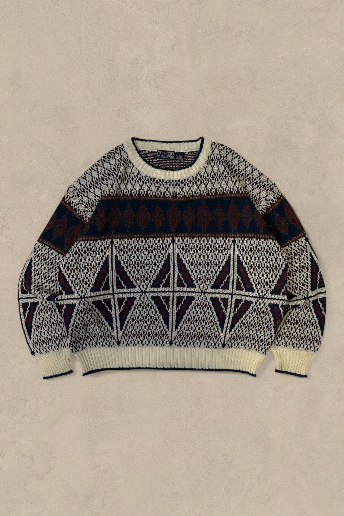 1990S - WHITE/NAVY SWEATER - XL