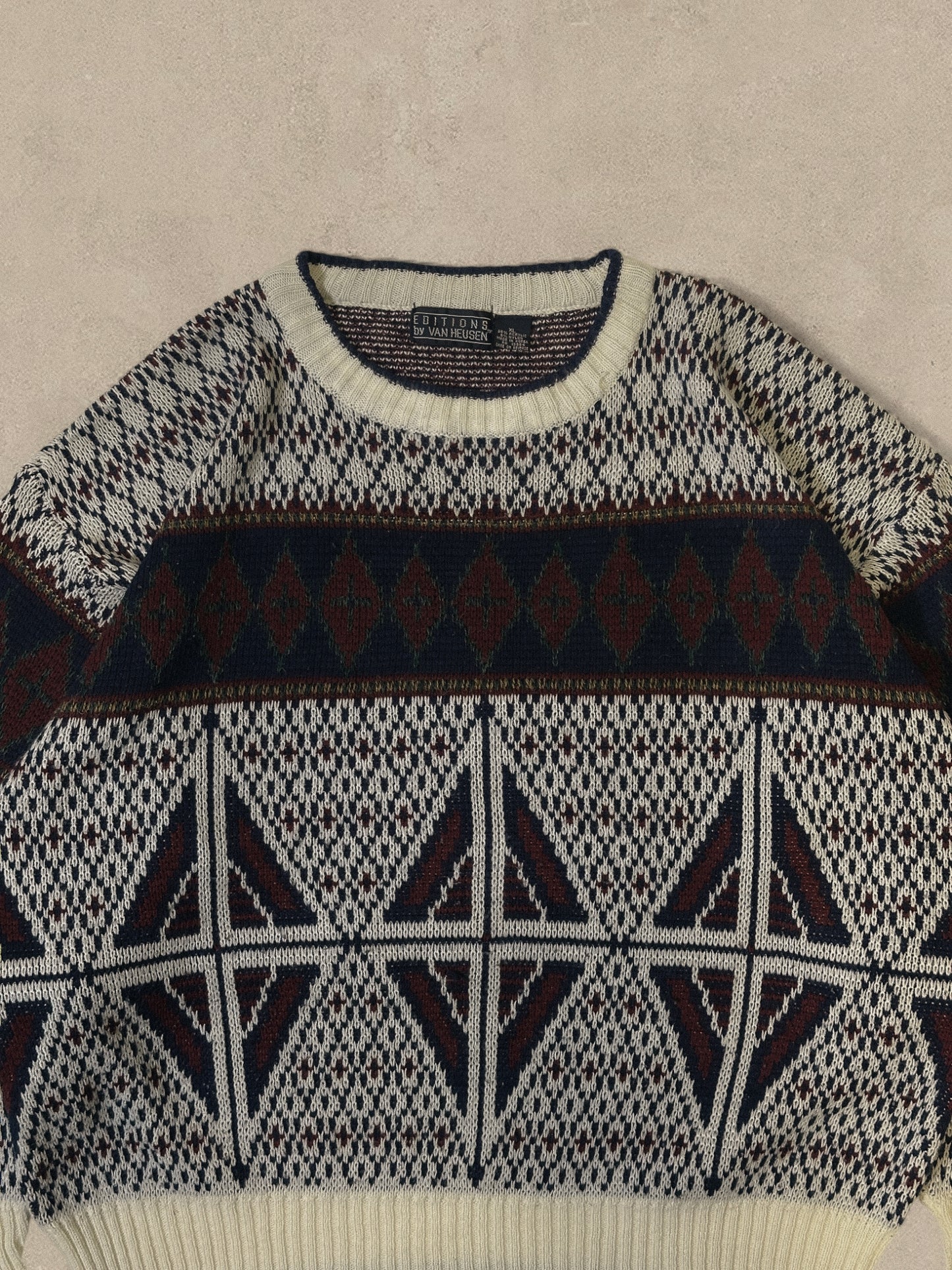 1990S - WHITE/NAVY SWEATER - XL