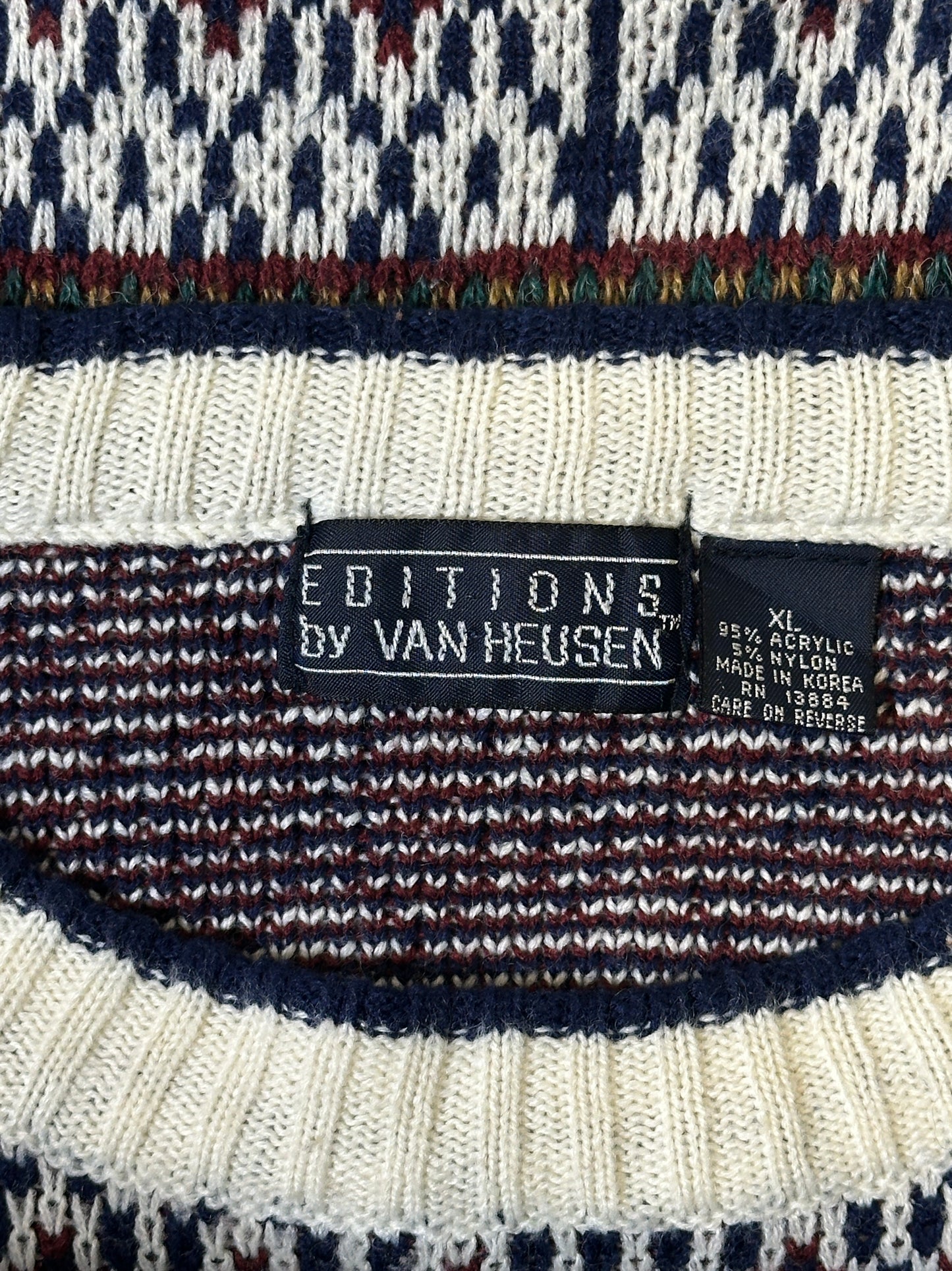 1990S - WHITE/NAVY SWEATER - XL