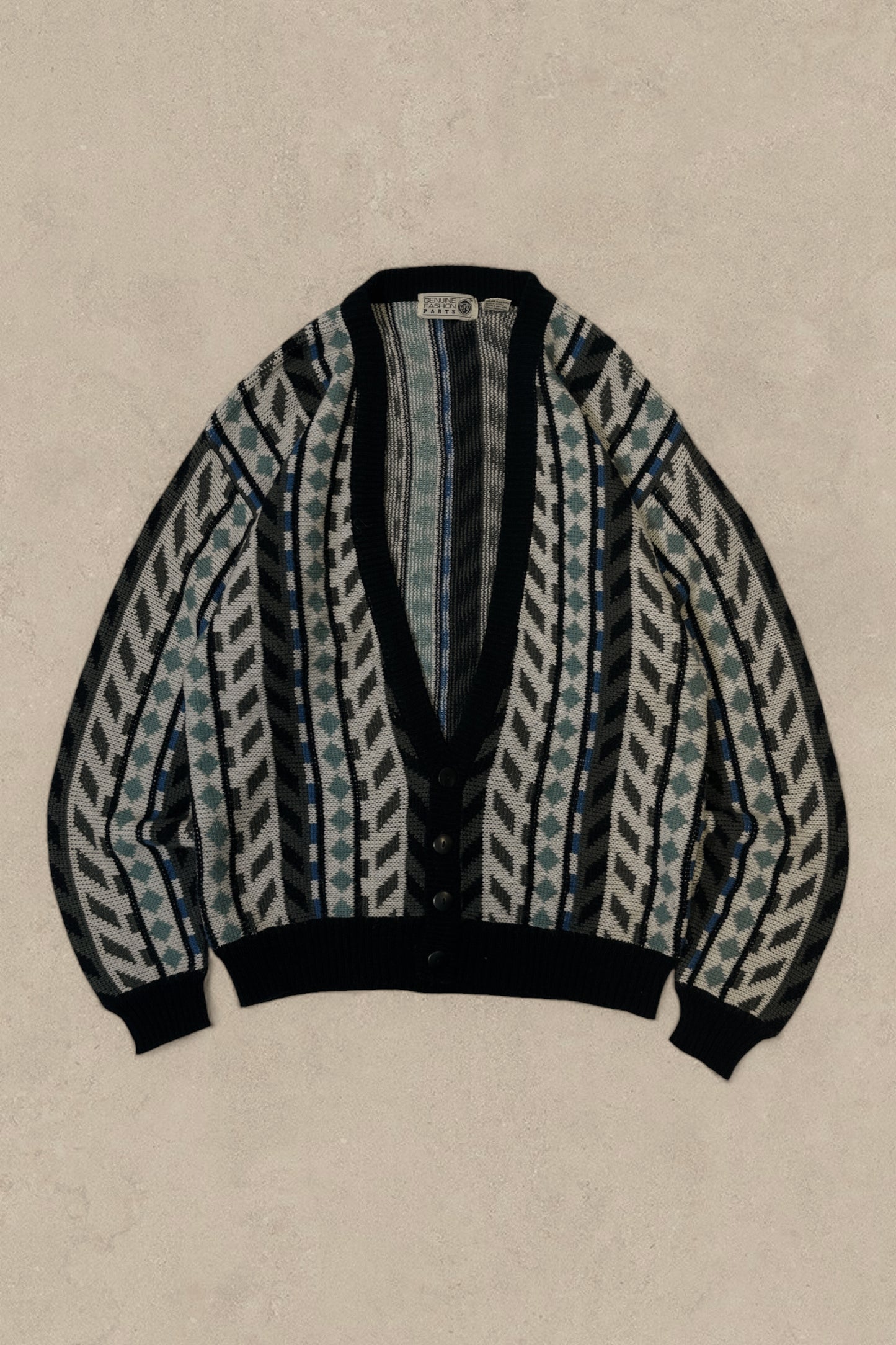 1990S - TEAL/CREAM CARDIGAN SWEATER - M