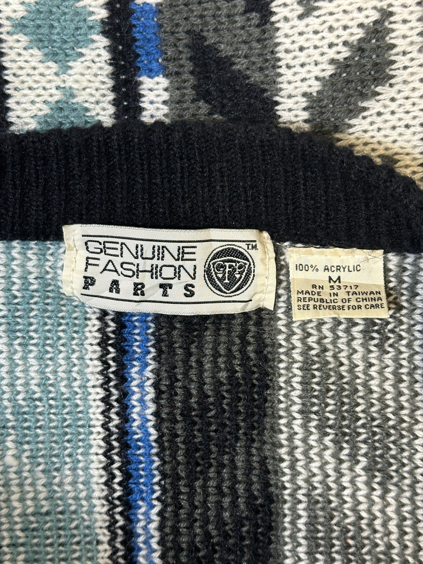 1990S - TEAL/CREAM CARDIGAN SWEATER - M