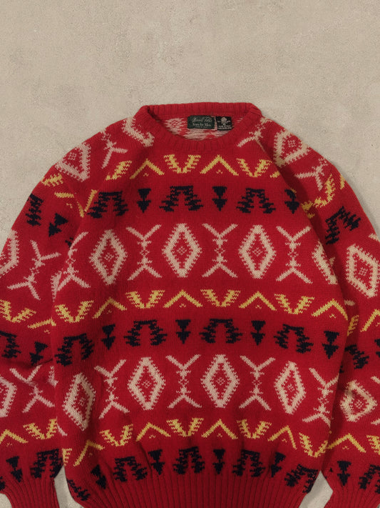 1990S RED/WHITE WOOL SWEATER - XL